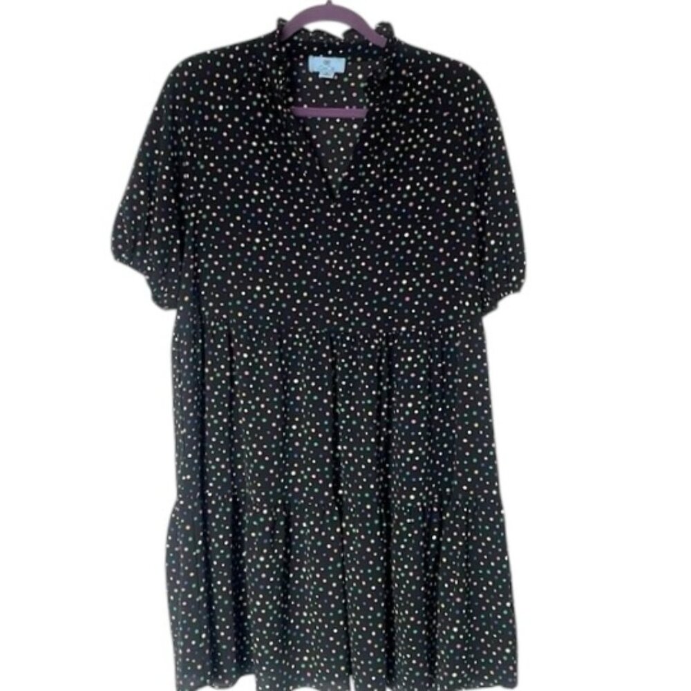 CeCe Multicolor polka Dots Dress Puff Sleeve Size M